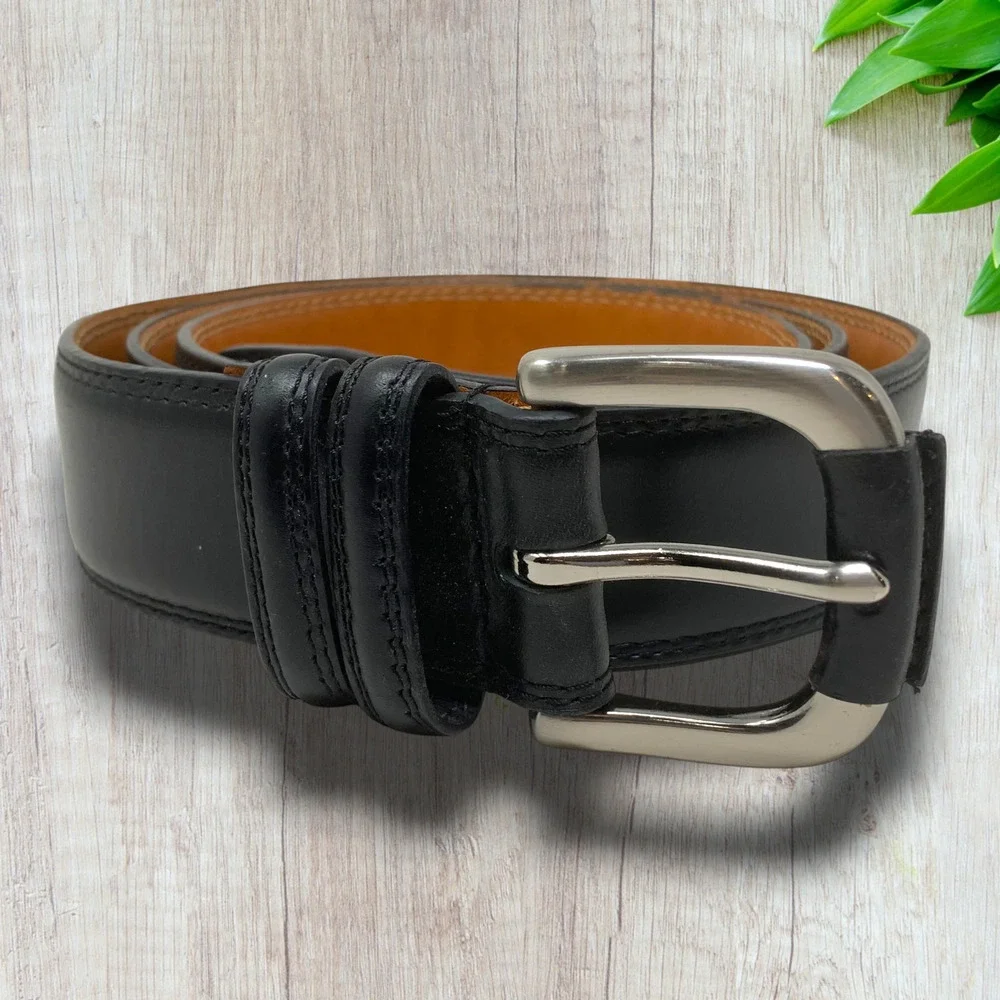 Cabela’s Full Grain Black Leather Security Belt Hidden Zipper Pocket Men's Sz 46
